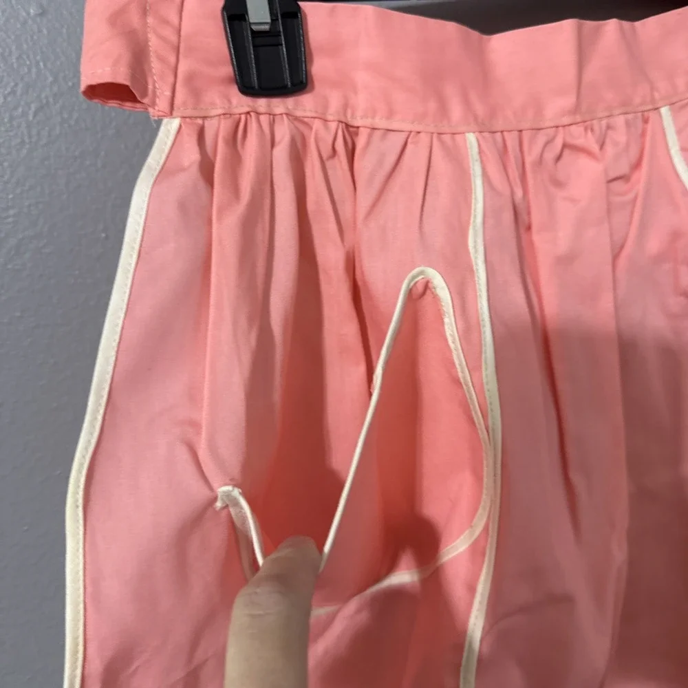 Vintage Handmade Half Apron Pink Tulip Hem Baking Cook Retro‎ 50s Pinup Tie MCM